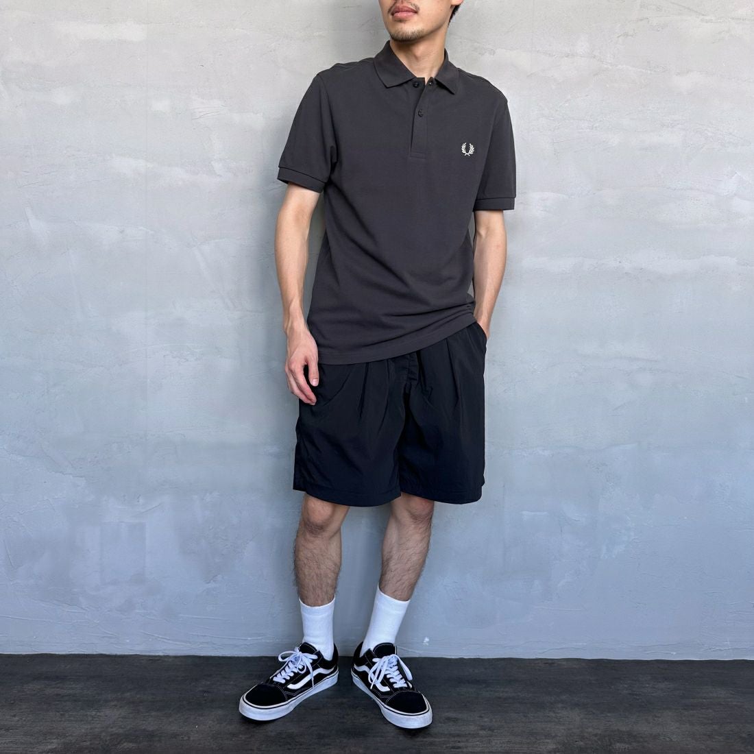 FRED PERRY [フレッドペリー] 鹿の子ポロシャツ [M6000] V56 ANCHR &&モデル身長：168cm 着用サイズ：M&&