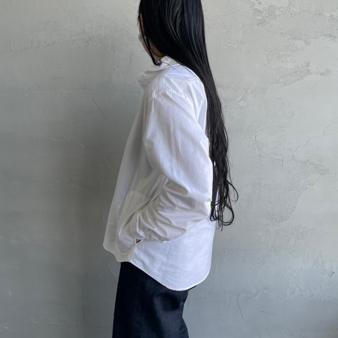 DANTON [ダントン] オックスフォード ラウンドカラーシャツ [DT-B0281SOX] WHITE &&モデル身長：156cm 着用サイズ：34&&