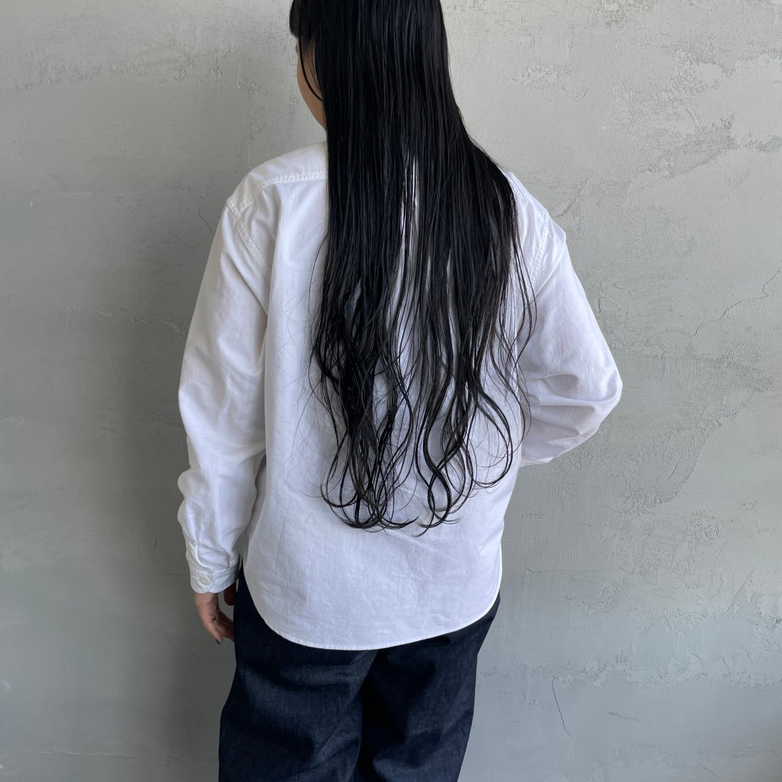 DANTON [ダントン] オックスフォード ラウンドカラーシャツ [DT-B0281SOX] WHITE &&モデル身長：156cm 着用サイズ：34&&