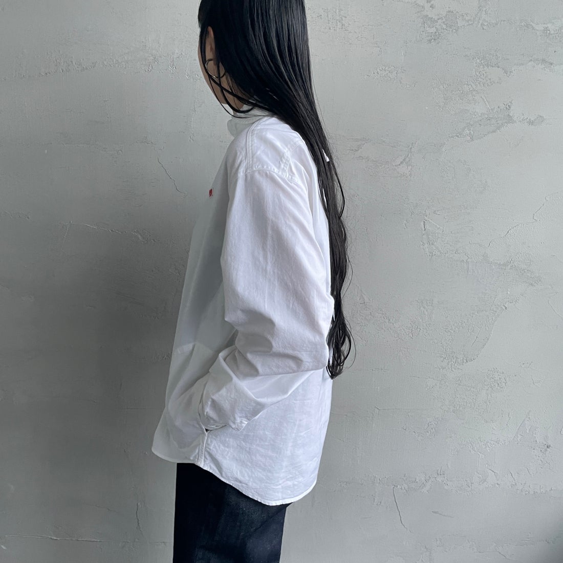 DANTON [ダントン] オックスフォード ラウンドカラーシャツ [DT-B0281SOX] WHITE &&モデル身長：156cm 着用サイズ：38&&