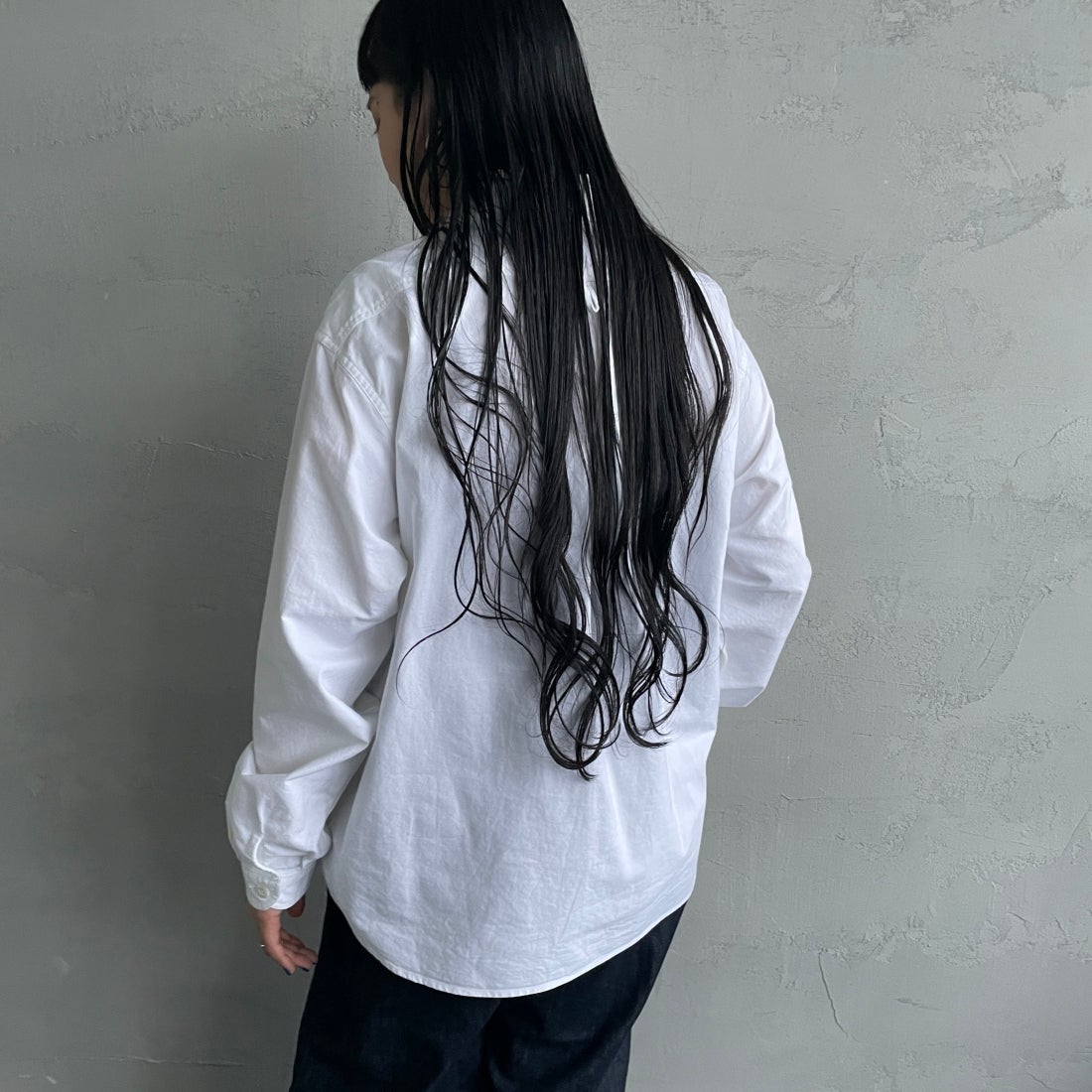 DANTON [ダントン] オックスフォード ラウンドカラーシャツ [DT-B0281SOX] WHITE &&モデル身長：156cm 着用サイズ：38&&