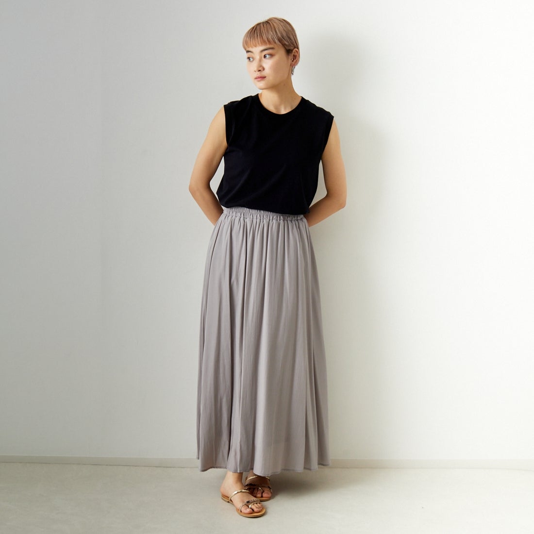 Jf Ready Made [ジェイエフレディメイド] エアリースカート [963-27201] 07 Lｸﾞﾚｰ &&モデル身長：160cm 着用サイズ：F&&
