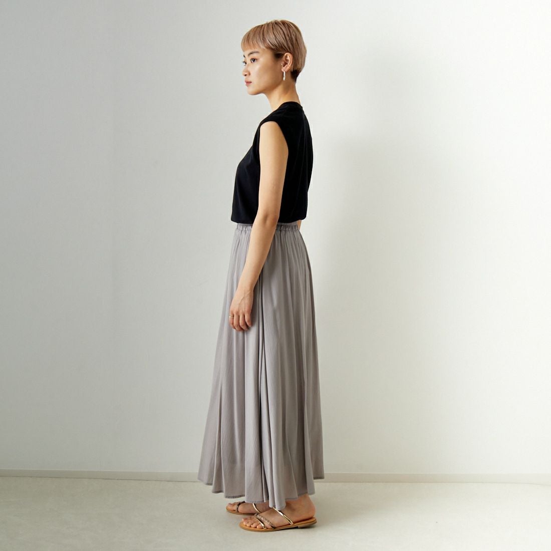 Jf Ready Made [ジェイエフレディメイド] エアリースカート [963-27201] 07 Lｸﾞﾚｰ &&モデル身長：160cm 着用サイズ：F&&