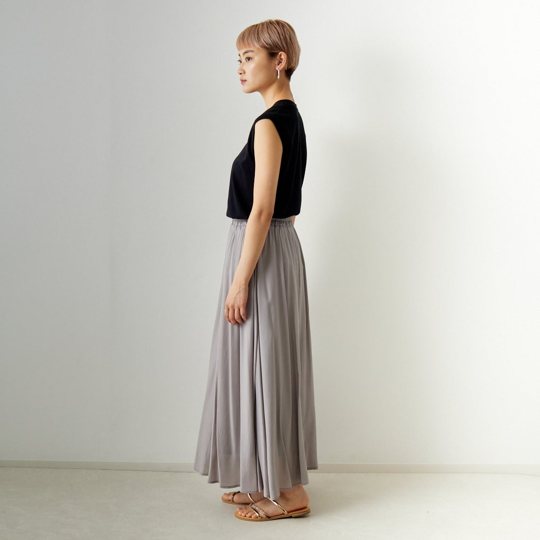 Jf Ready Made [ジェイエフレディメイド] エアリースカート [963-27201] 07 Lｸﾞﾚｰ &&モデル身長：160cm 着用サイズ：F&&