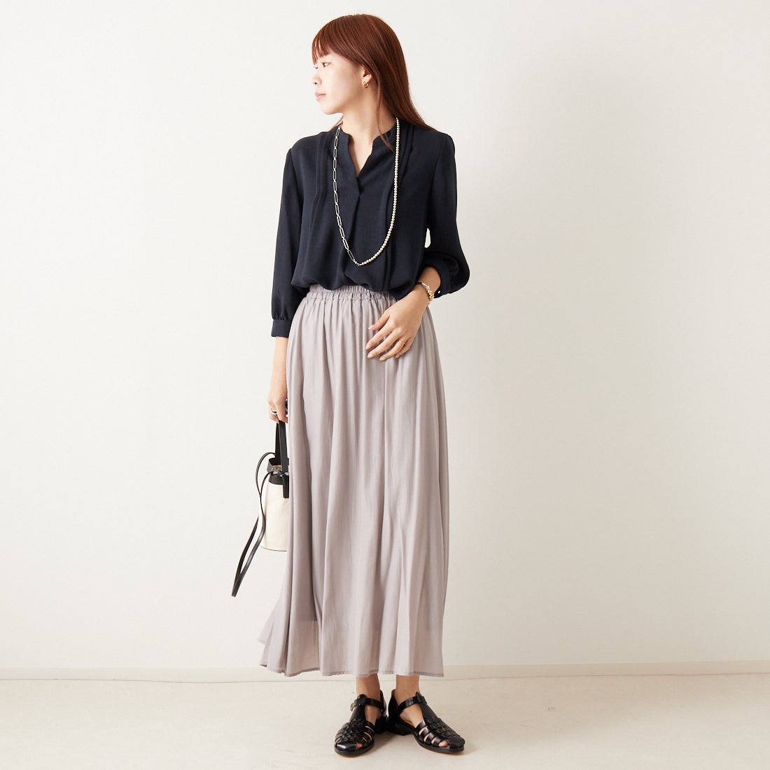 Jf Ready Made [ジェイエフレディメイド] エアリースカート [963-27201] 07 Lｸﾞﾚｰ &&モデル身長：167cm 着用サイズ：F&&