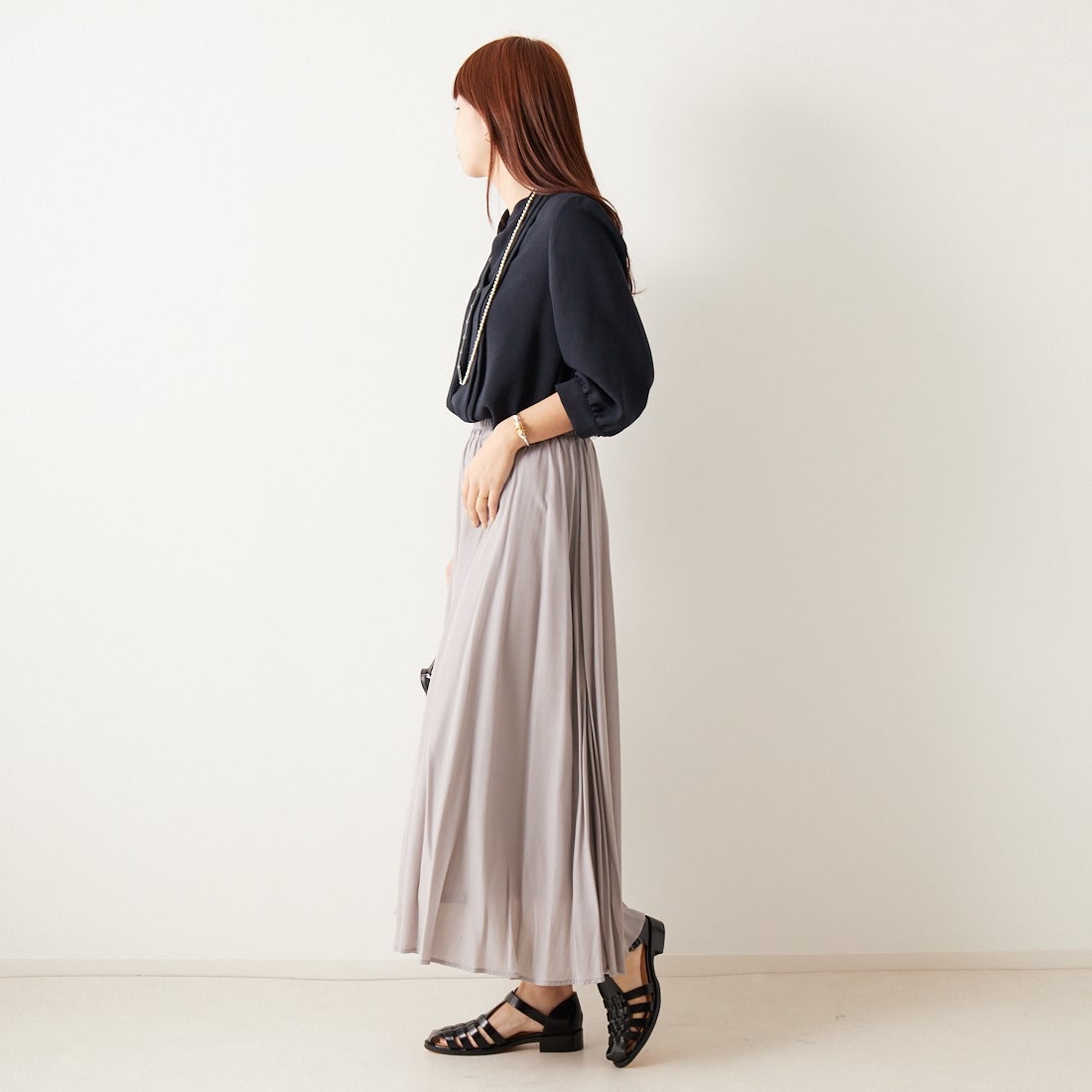 Jf Ready Made [ジェイエフレディメイド] エアリースカート [963-27201] 07 Lｸﾞﾚｰ &&モデル身長：167cm 着用サイズ：F&&