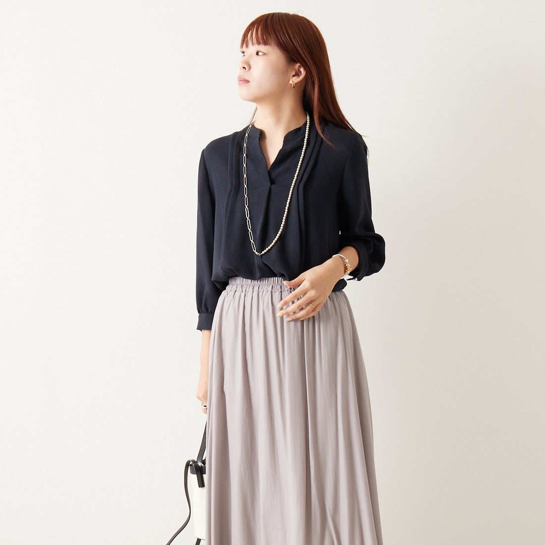 Jf Ready Made [ジェイエフレディメイド] エアリースカート [963-27201] 07 Lｸﾞﾚｰ &&モデル身長：167cm 着用サイズ：F&&