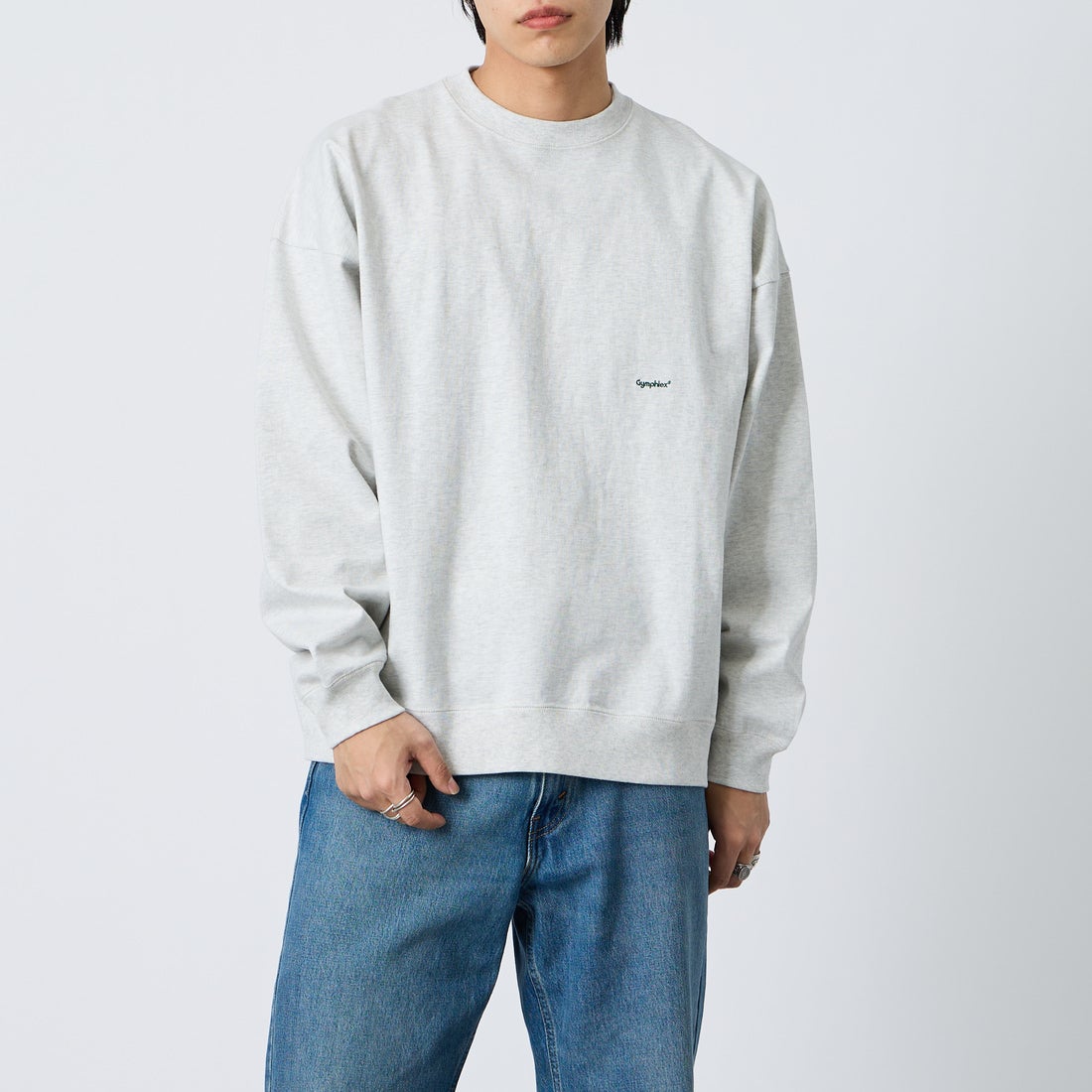 Gymphlex [ジムフレックス] ロゴ刺繍 ロングスリーブTシャツ [GY-C0102HWJ] H.LT.GREY &&モデル身長：179cm 着用サイズ：L&&