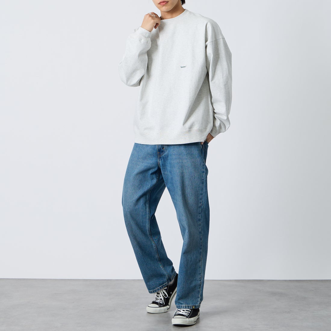 Gymphlex [ジムフレックス] ロゴ刺繍 ロングスリーブTシャツ [GY-C0102HWJ] H.LT.GREY &&モデル身長：179cm 着用サイズ：L&&