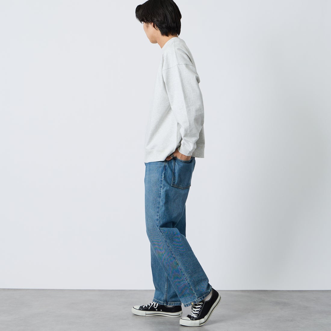 Gymphlex [ジムフレックス] ロゴ刺繍 ロングスリーブTシャツ [GY-C0102HWJ] H.LT.GREY &&モデル身長：179cm 着用サイズ：L&&