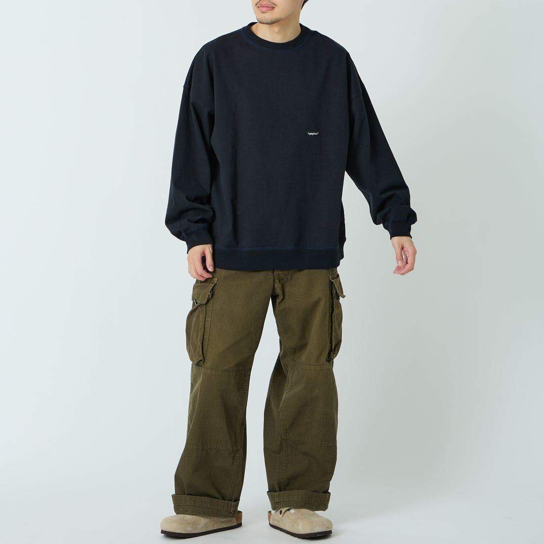 Gymphlex [ジムフレックス] ロゴ刺繍 ロングスリーブTシャツ [GY-C0102HWJ] DK.NAVY &&モデル身長：168cm 着用サイズ：L&&