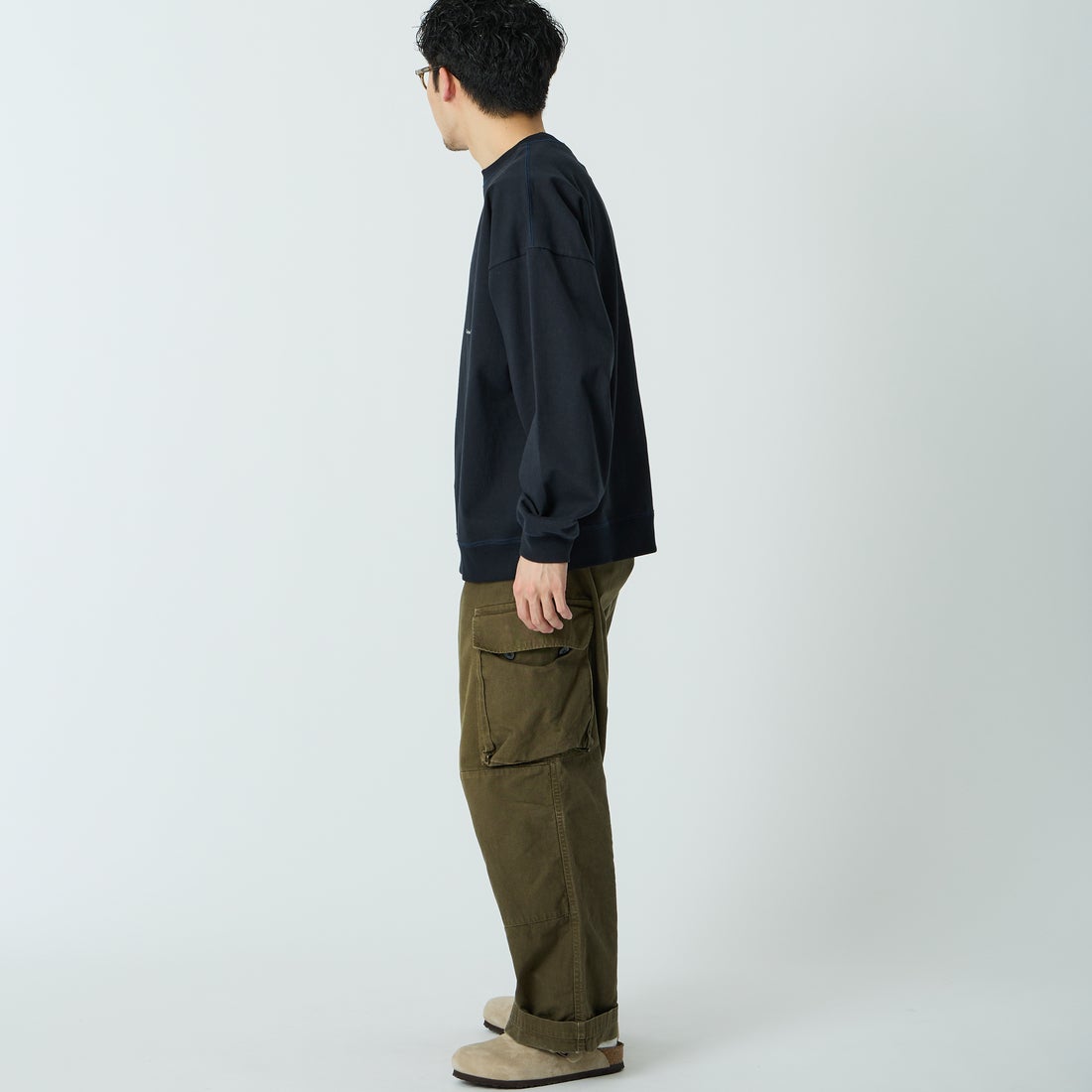 Gymphlex [ジムフレックス] ロゴ刺繍 ロングスリーブTシャツ [GY-C0102HWJ] DK.NAVY &&モデル身長：168cm 着用サイズ：L&&