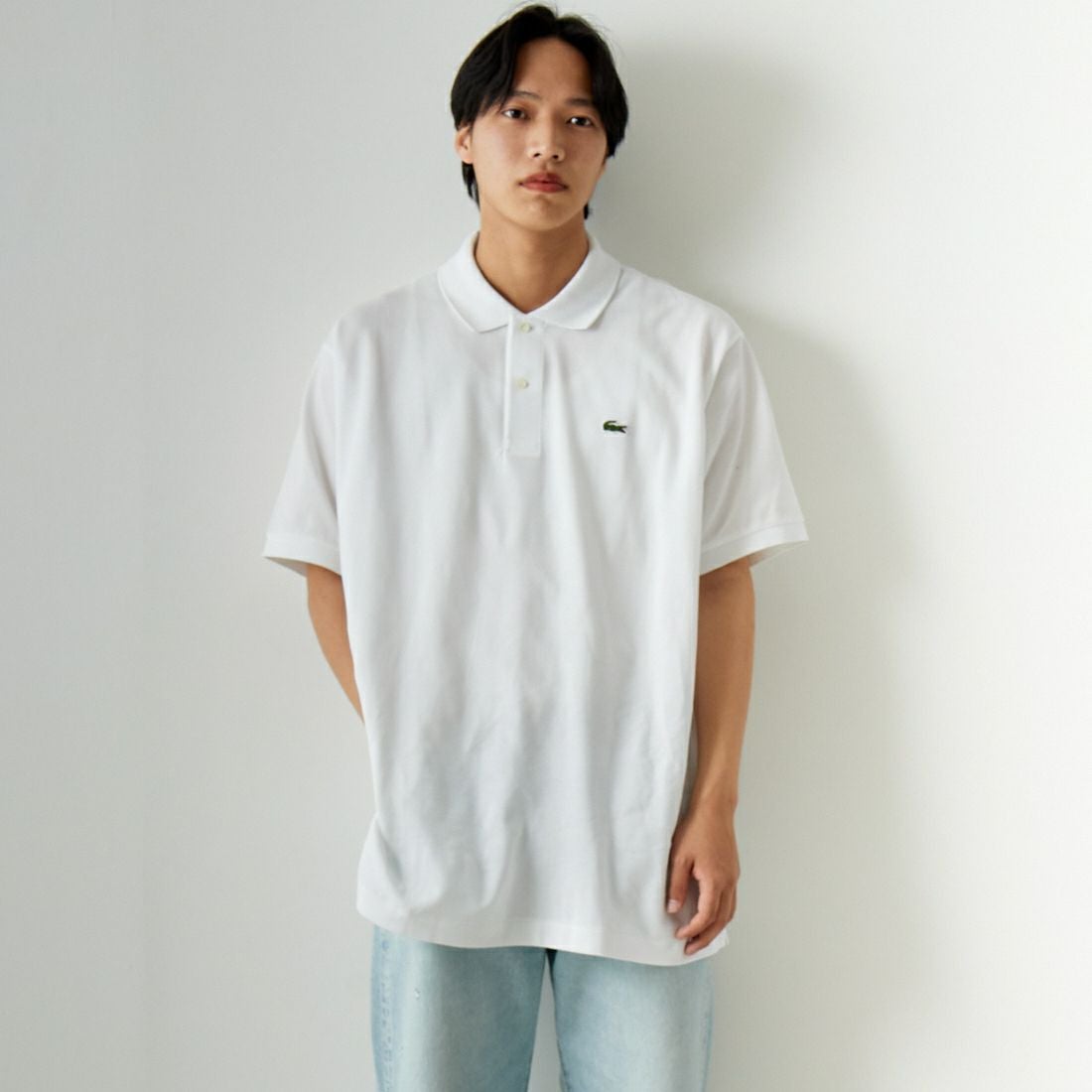 LACOSTE [ラコステ] クラシックフィット ポロシャツ [L1212] 001 WHITE &&モデル身長：179cm 着用サイズ：8&&