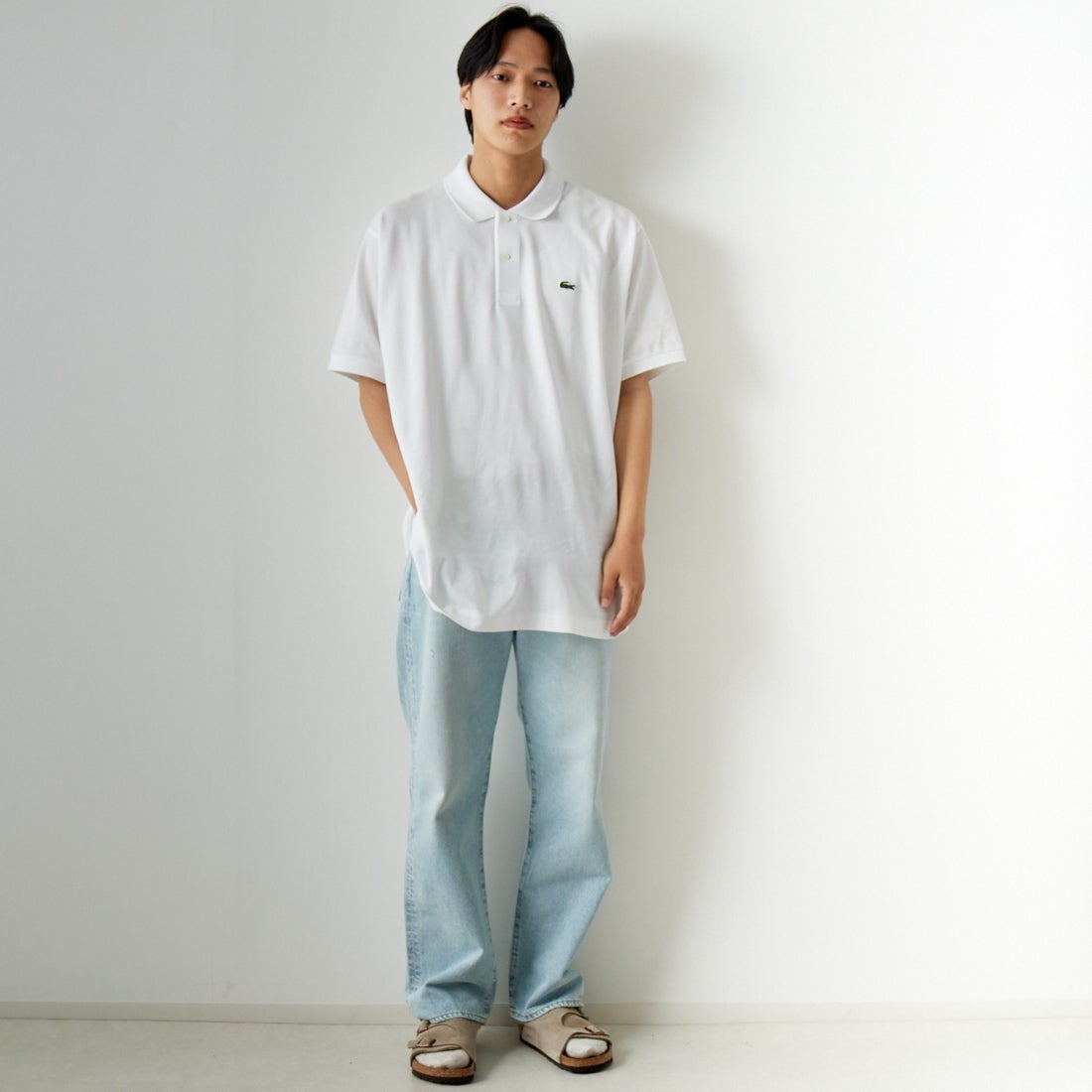 LACOSTE [ラコステ] クラシックフィット ポロシャツ [L1212] 001 WHITE &&モデル身長：179cm 着用サイズ：8&&