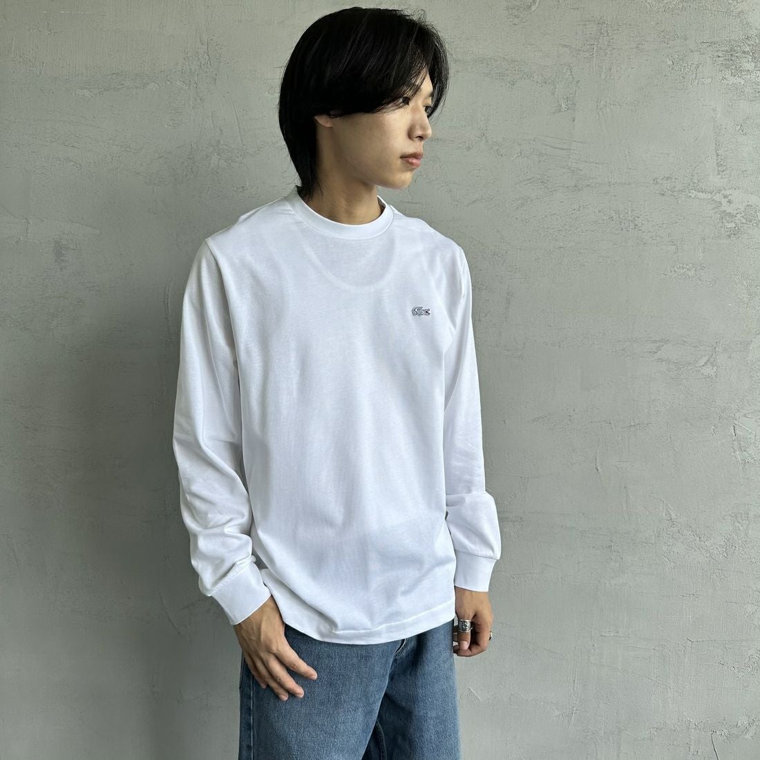 LACOSTE [ラコステ] ベーシックロングスリーブTシャツ [TH5583] 001 WHITE &&モデル身長：179cm 着用サイズ：3&&