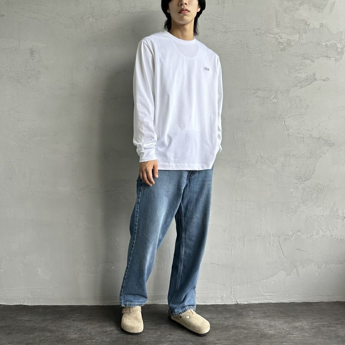 LACOSTE [ラコステ] ベーシックロングスリーブTシャツ [TH5583] 001 WHITE &&モデル身長：179cm 着用サイズ：3&&