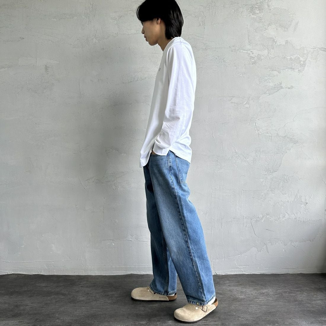 LACOSTE [ラコステ] ベーシックロングスリーブTシャツ [TH5583] 001 WHITE &&モデル身長：179cm 着用サイズ：3&&