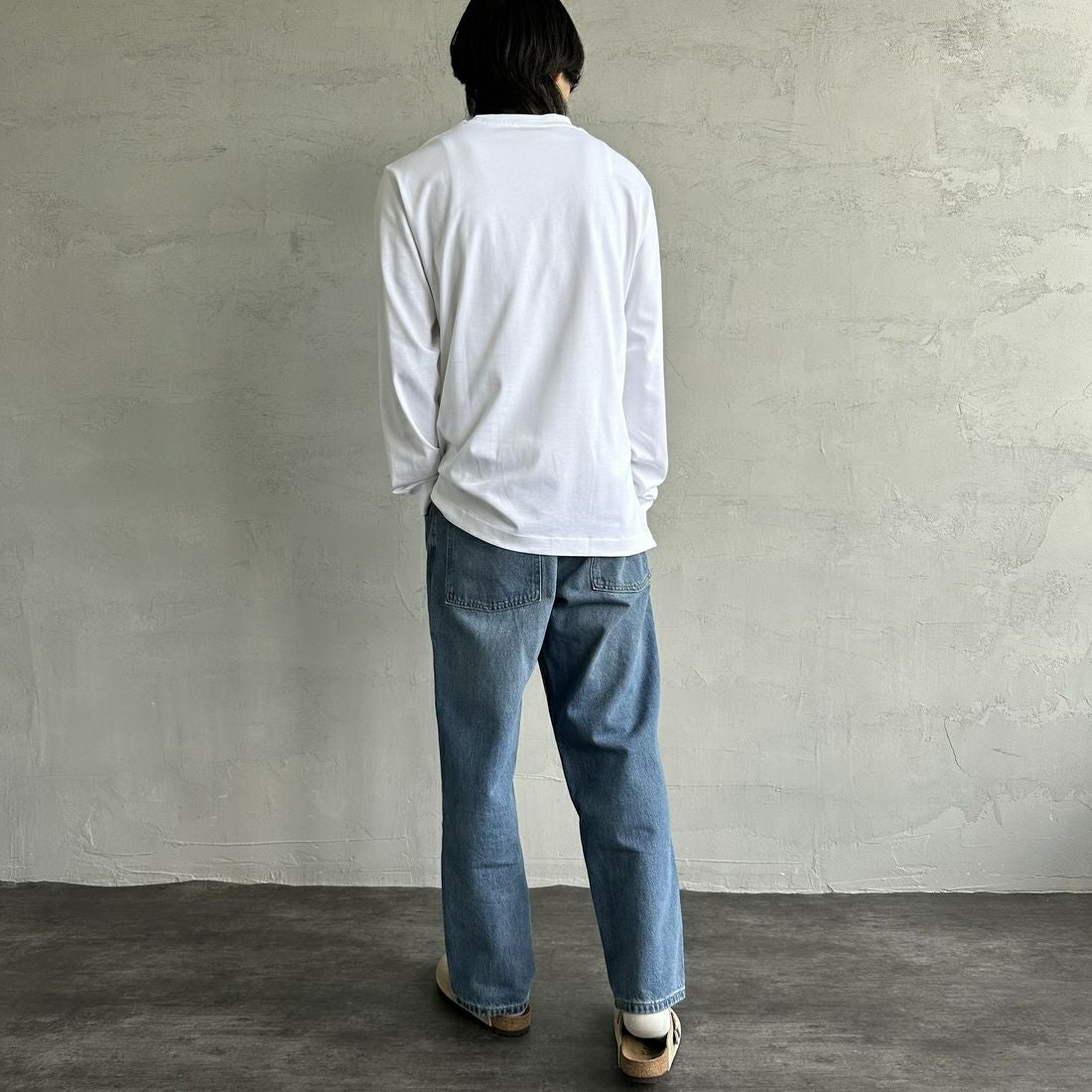 LACOSTE [ラコステ] ベーシックロングスリーブTシャツ [TH5583] 001 WHITE &&モデル身長：179cm 着用サイズ：3&&