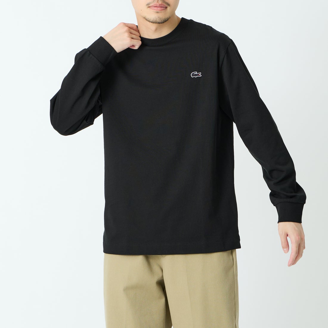 LACOSTE [ラコステ] ベーシックロングスリーブTシャツ [TH5583] 031 BLACK &&モデル身長：168cm 着用サイズ：4&&