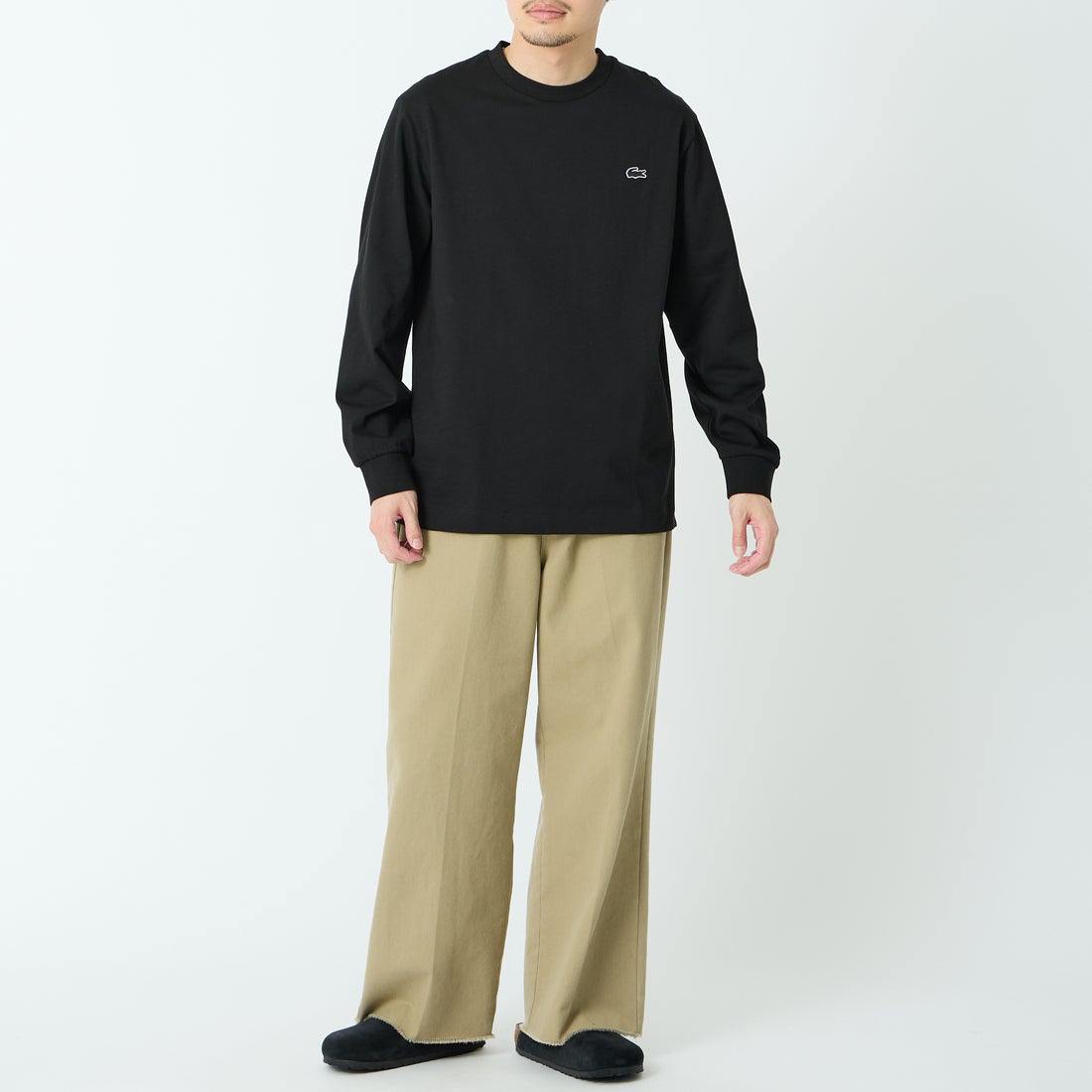 LACOSTE [ラコステ] ベーシックロングスリーブTシャツ [TH5583] 031 BLACK &&モデル身長：168cm 着用サイズ：4&&