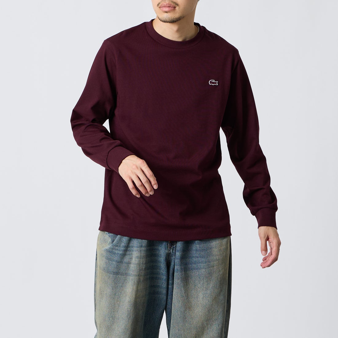 LACOSTE [ラコステ] ベーシックロングスリーブTシャツ [TH5583] 3KE BROWN &&モデル身長：168cm 着用サイズ：3&&