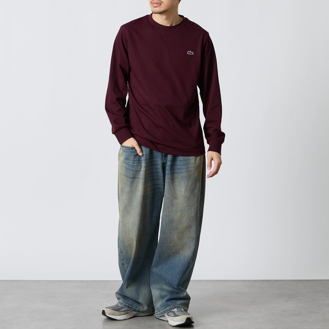 LACOSTE [ラコステ] ベーシックロングスリーブTシャツ [TH5583] 3KE BROWN &&モデル身長：168cm 着用サイズ：3&&