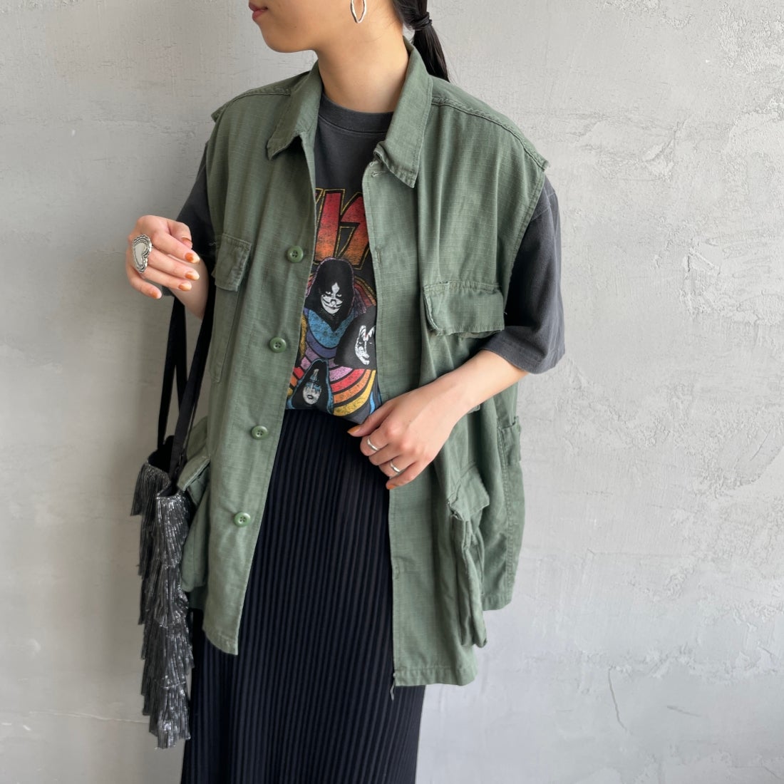 ROTHCO [ロスコ] BDUノースリーブシャツジャケット [BDSH-NOSLEEVE] OLIVE&&モデル身長：156cm 着用サイズ：L&&