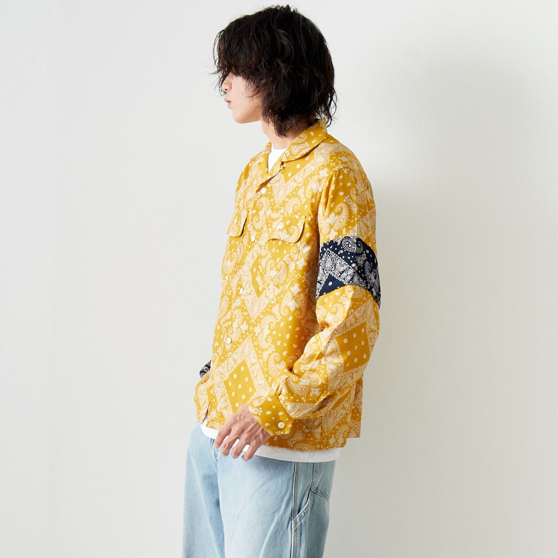 AiE [エーアイイー] ペイズリープリント ZPCシャツ [OT731] BROWN &&モデル身長：182cm 着用サイズ：M&&