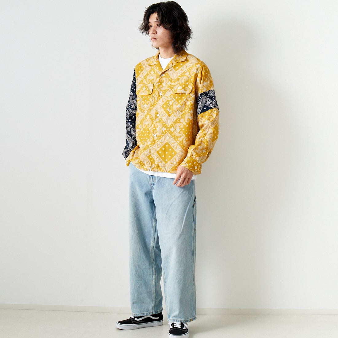 AiE [エーアイイー] ペイズリープリント ZPCシャツ [OT731] BROWN &&モデル身長：182cm 着用サイズ：M&&
