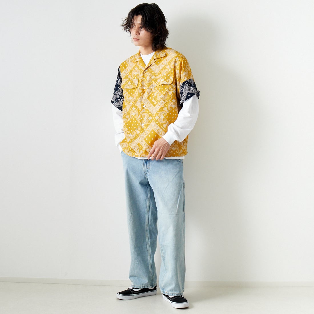 AiE [エーアイイー] ペイズリープリント ZPCシャツ [OT731] BROWN &&モデル身長：182cm 着用サイズ：M&&