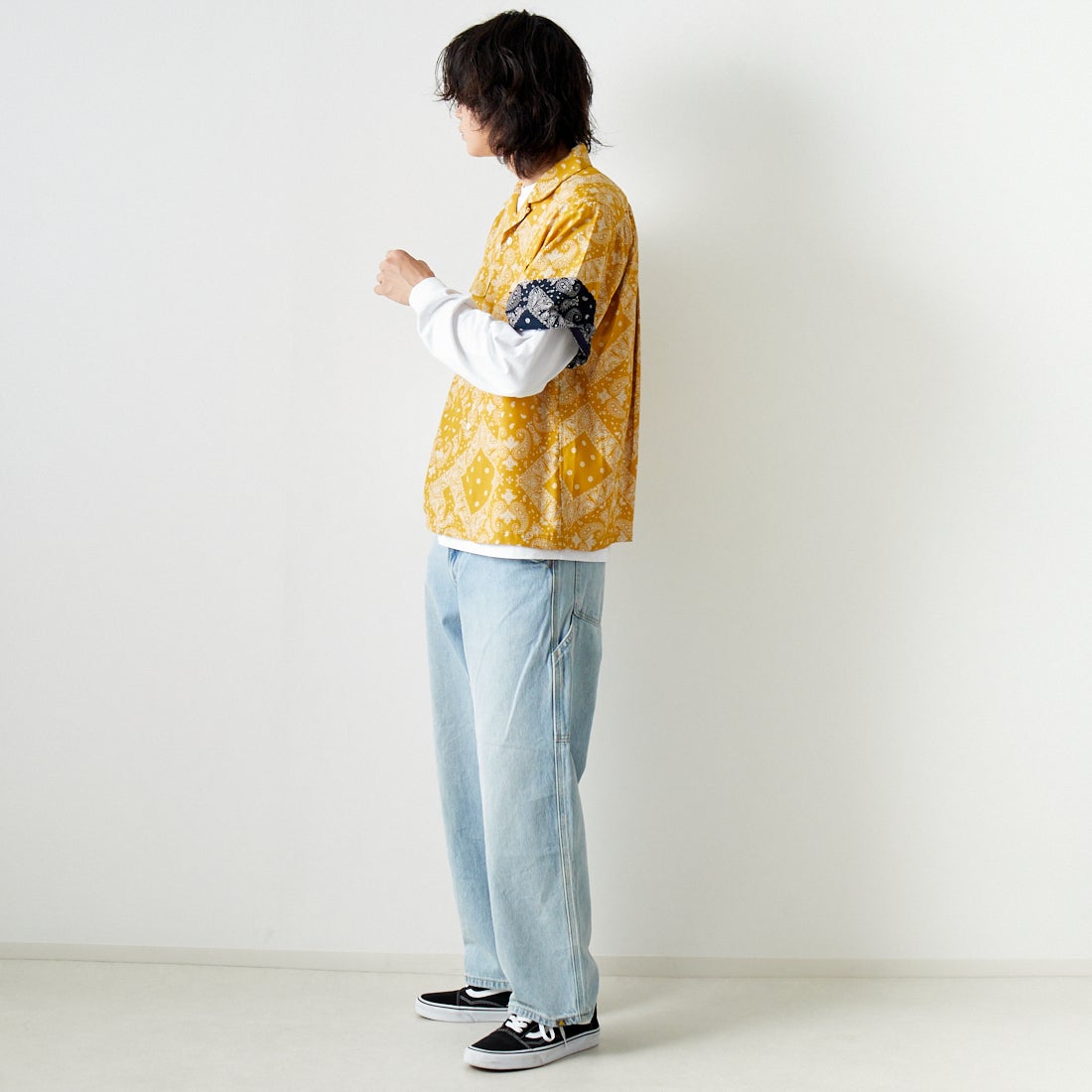AiE [エーアイイー] ペイズリープリント ZPCシャツ [OT731] BROWN &&モデル身長：182cm 着用サイズ：M&&