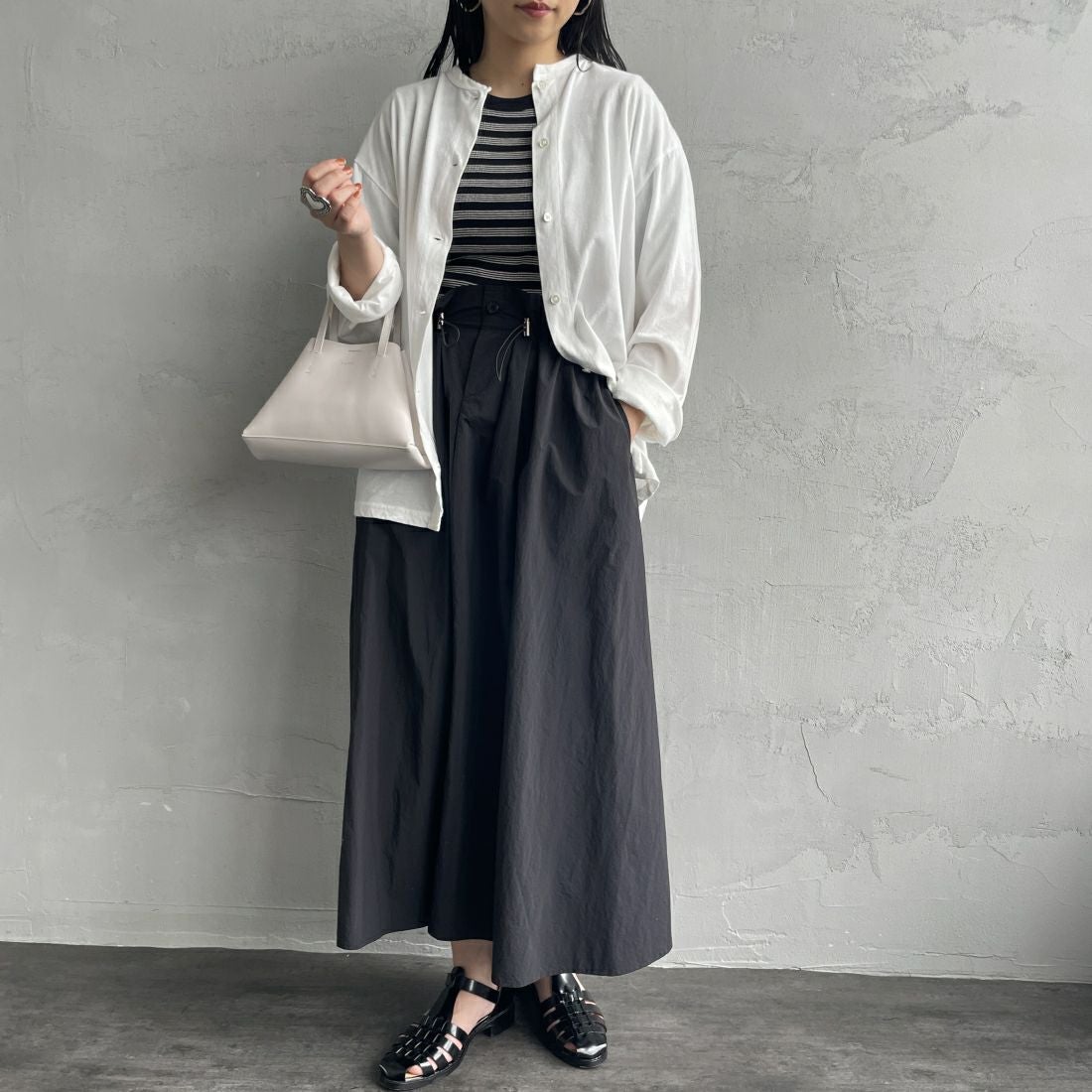 Jeans Factory Clothes [ジーンズファクトリークローズ] ドローコードギャザースカート [21241062] 004 ﾌﾞﾗｯｸ &&モデル身長：156cm 着用サイズ：F&&