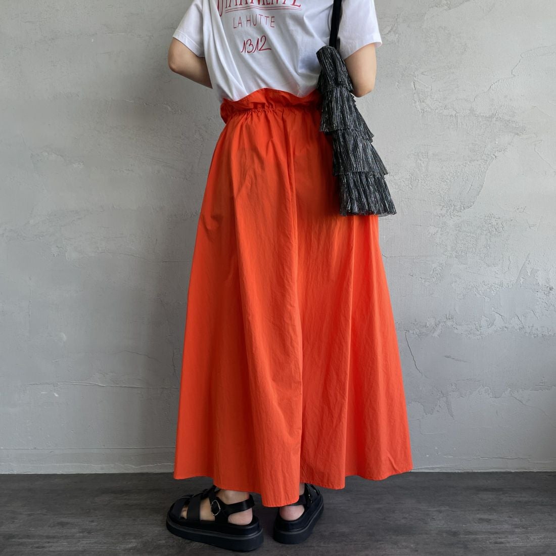 Jeans Factory Clothes [ジーンズファクトリークローズ] ドローコードギャザースカート [21241062] 020 ｵﾚﾝｼﾞ &&モデル身長：156cm 着用サイズ：F&&