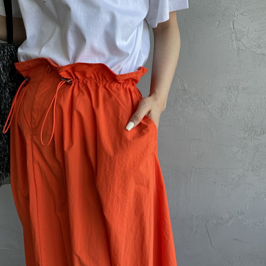 Jeans Factory Clothes [ジーンズファクトリークローズ] ドローコードギャザースカート [21241062] 020 ｵﾚﾝｼﾞ &&モデル身長：156cm 着用サイズ：F&&