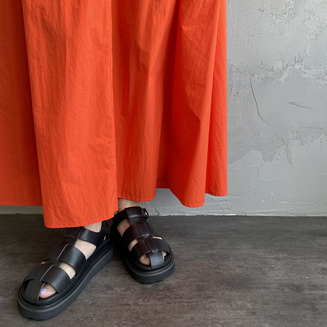 Jeans Factory Clothes [ジーンズファクトリークローズ] ドローコードギャザースカート [21241062] 020 ｵﾚﾝｼﾞ &&モデル身長：156cm 着用サイズ：F&&