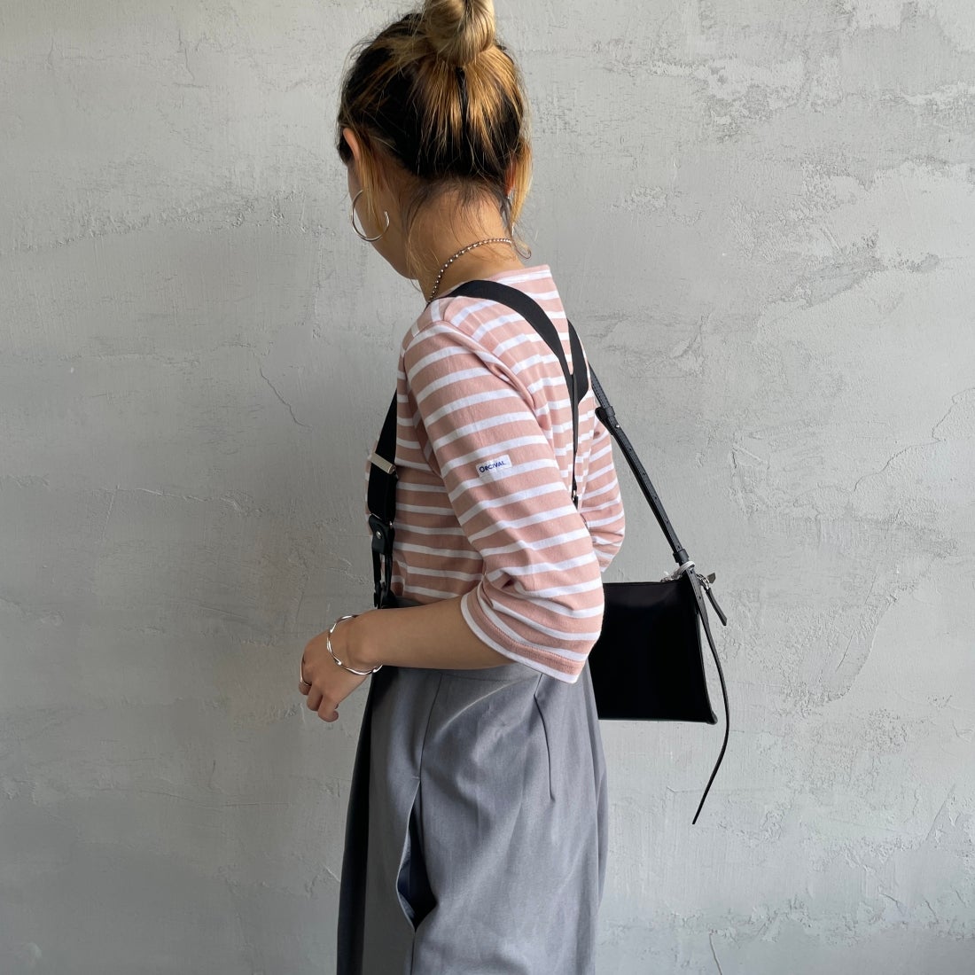ORCIVAL [オーシバル] ハーフスリーブ ボーダーTシャツ [OR-C0136BFJ] P.PINK/WHT &&モデル身長：156cm 着用サイズ：2&&