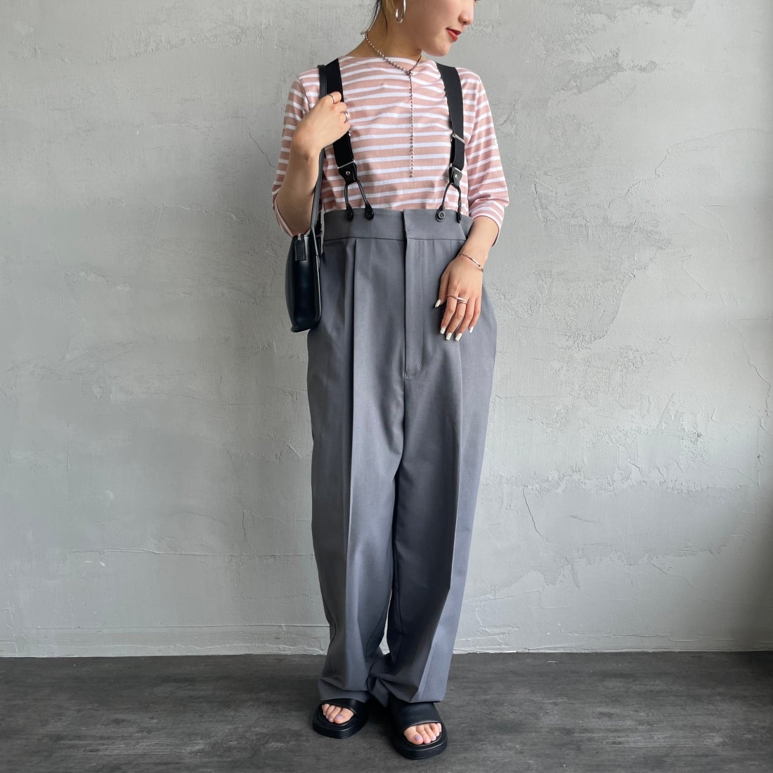 ORCIVAL [オーシバル] ハーフスリーブ ボーダーTシャツ [OR-C0136BFJ] P.PINK/WHT &&モデル身長：156cm 着用サイズ：2&&
