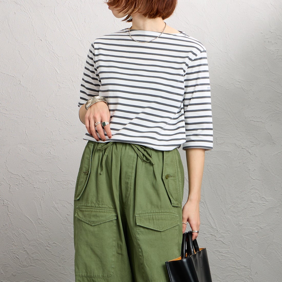 ORCIVAL [オーシバル] ハーフスリーブ ボーダーTシャツ [OR-C0136BFJ] WH/F.GREY &&モデル身長：158cm 着用サイズ：2&&