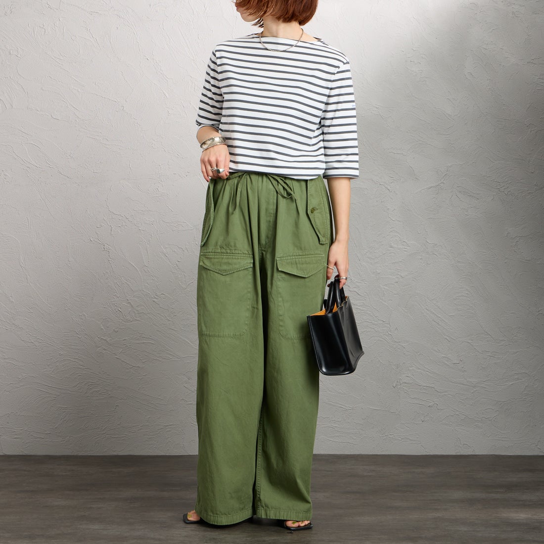 ORCIVAL [オーシバル] ハーフスリーブ ボーダーTシャツ [OR-C0136BFJ] WH/F.GREY &&モデル身長：158cm 着用サイズ：2&&