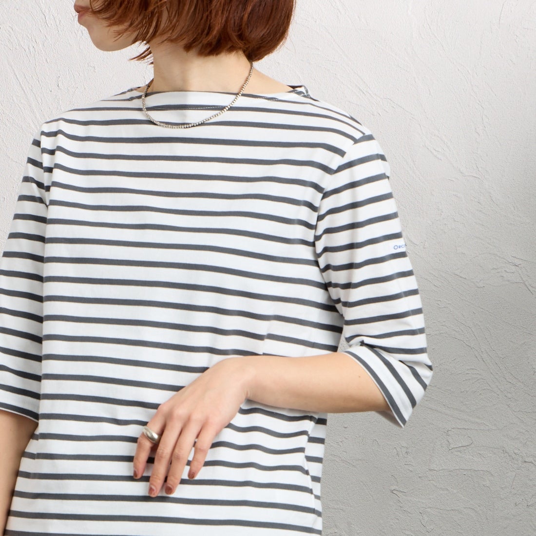 ORCIVAL [オーシバル] ハーフスリーブ ボーダーTシャツ [OR-C0136BFJ] WH/F.GREY &&モデル身長：158cm 着用サイズ：2&&