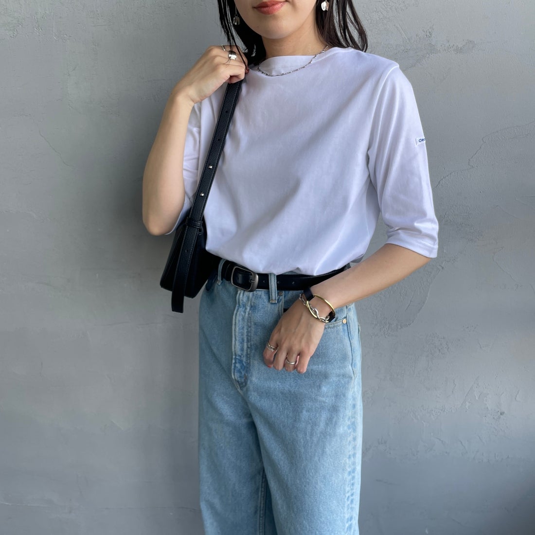 ORCIVAL [オーシバル] ハーフスリーブ ボーダーTシャツ [OR-C0136BFJ] WHITE &&モデル身長：160cm 着用サイズ：2&&
