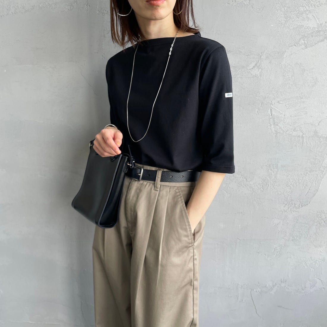ORCIVAL [オーシバル] ハーフスリーブ ボーダーTシャツ [OR-C0136BFJ] BLACK &&モデル身長：158cm 着用サイズ：2&&
