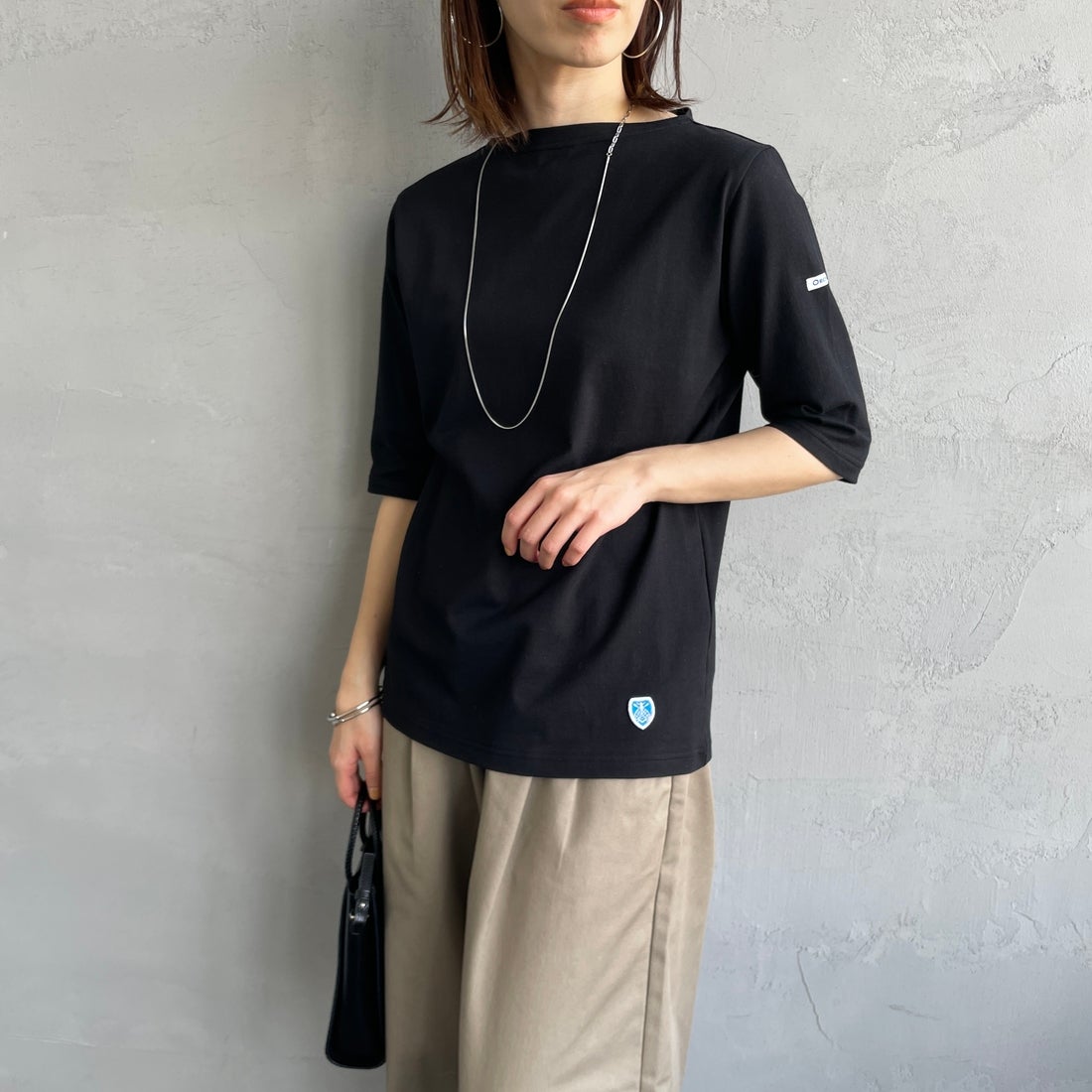 ORCIVAL [オーシバル] ハーフスリーブ ボーダーTシャツ [OR-C0136BFJ] BLACK &&モデル身長：158cm 着用サイズ：2&&