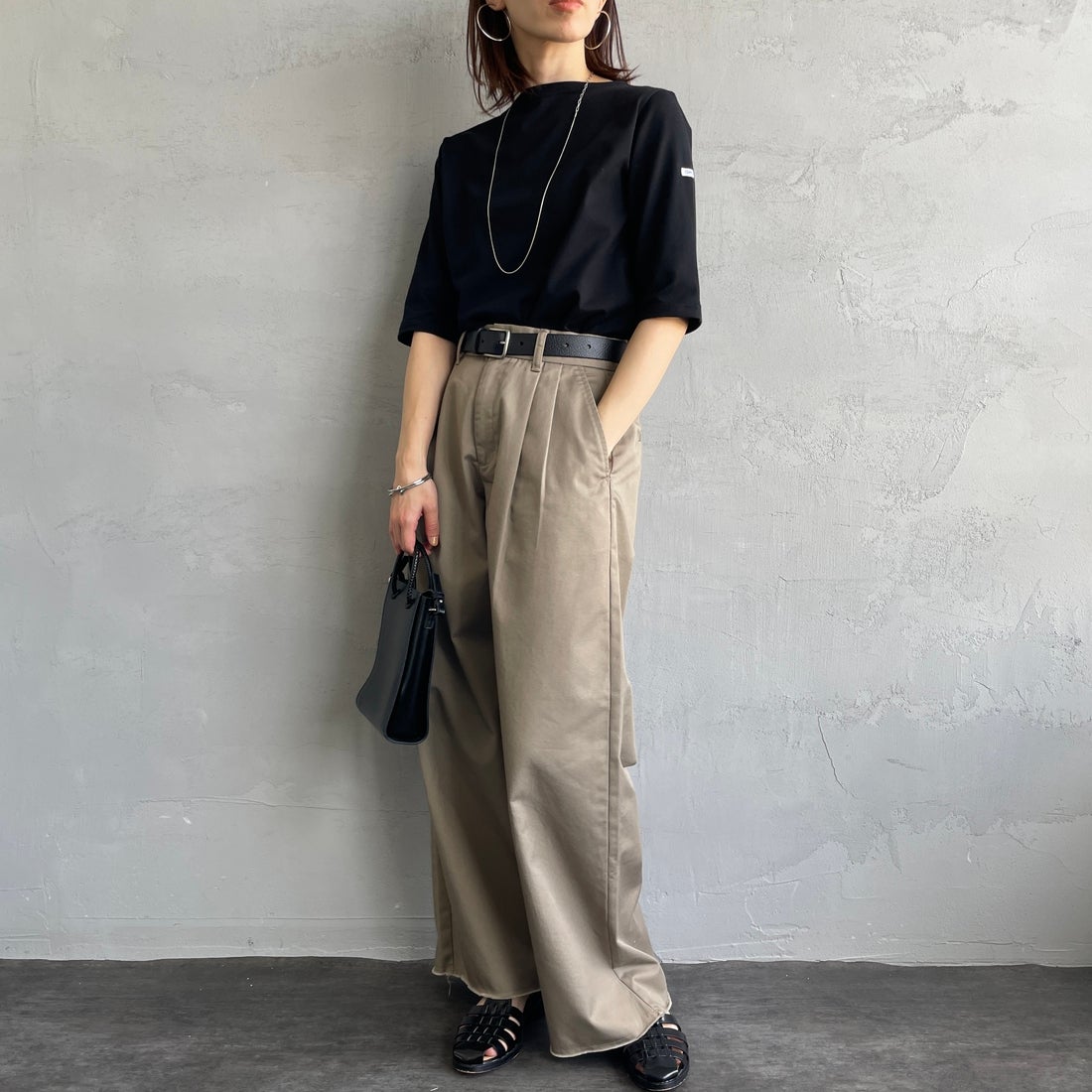 ORCIVAL [オーシバル] ハーフスリーブ ボーダーTシャツ [OR-C0136BFJ] BLACK &&モデル身長：158cm 着用サイズ：2&&