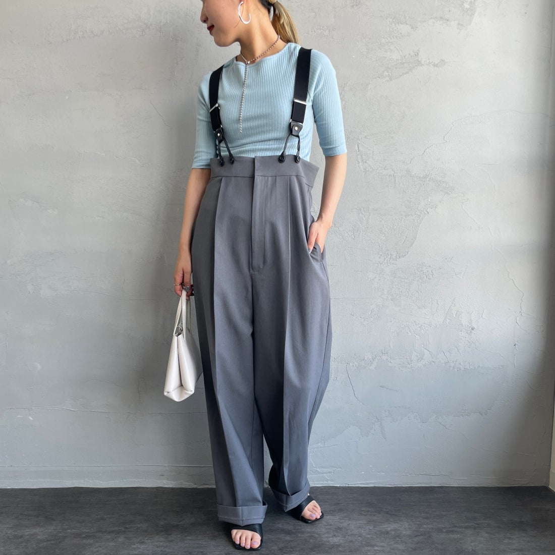 Noir Fabrik [ヌワールファブリック] ボートネックリブカットソー [JFS-C022] AQUA &&モデル身長：156cm 着用サイズ：0&&