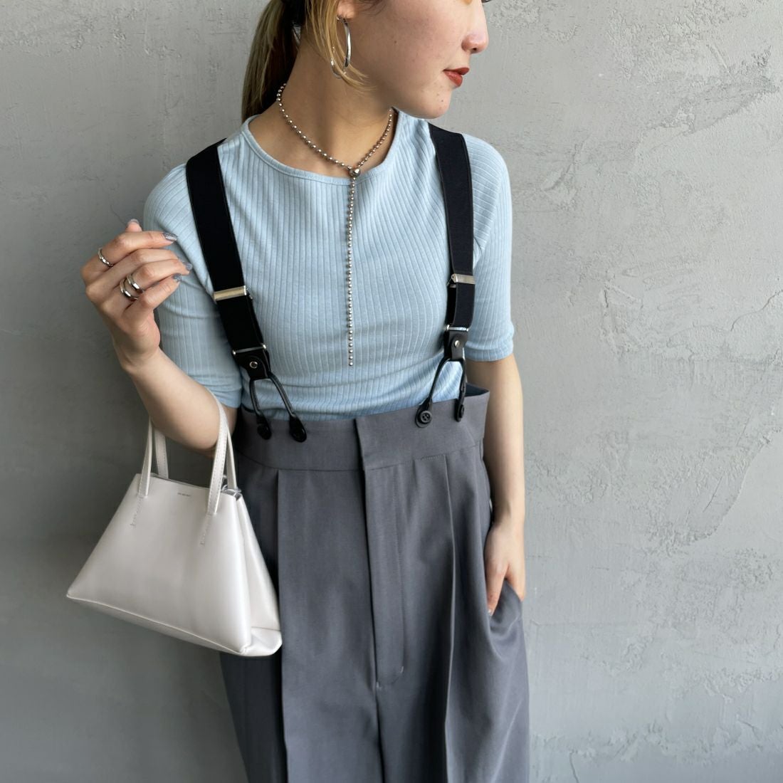 Noir Fabrik [ヌワールファブリック] ボートネックリブカットソー [JFS-C022] AQUA &&モデル身長：156cm 着用サイズ：0&&