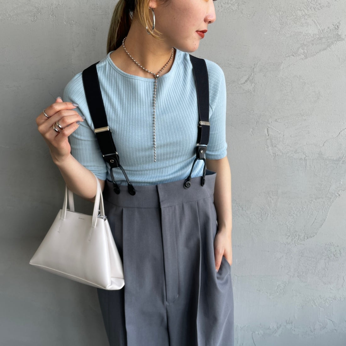 Noir Fabrik [ヌワールファブリック] ボートネックリブカットソー [JFS-C022] AQUA &&モデル身長：156cm 着用サイズ：0&&