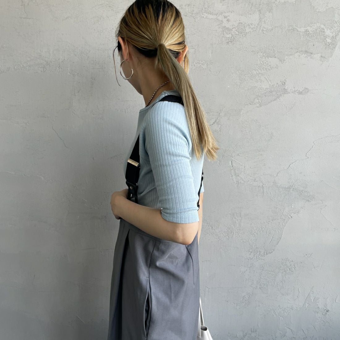 Noir Fabrik [ヌワールファブリック] ボートネックリブカットソー [JFS-C022] AQUA &&モデル身長：156cm 着用サイズ：0&&