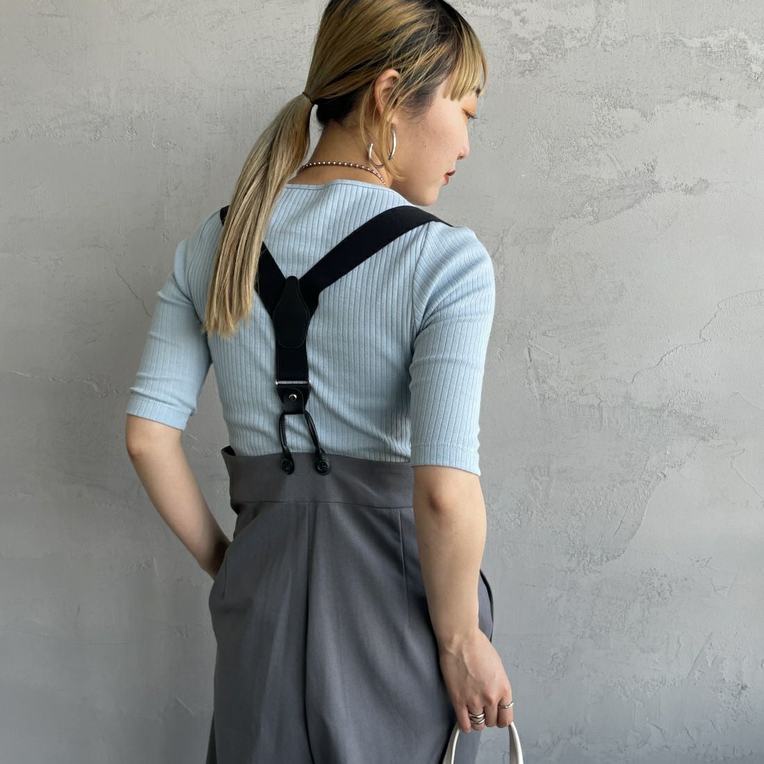 Noir Fabrik [ヌワールファブリック] ボートネックリブカットソー [JFS-C022] AQUA &&モデル身長：156cm 着用サイズ：0&&