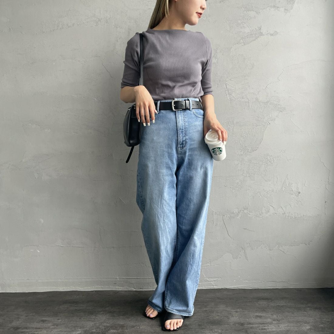 Noir Fabrik [ヌワールファブリック] ボートネックリブカットソー [JFS-C022] CHARCOAL &&モデル身長：156cm 着用サイズ：1&&